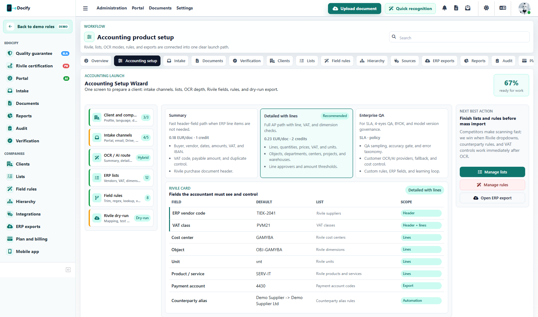 Accounting sandbox administration