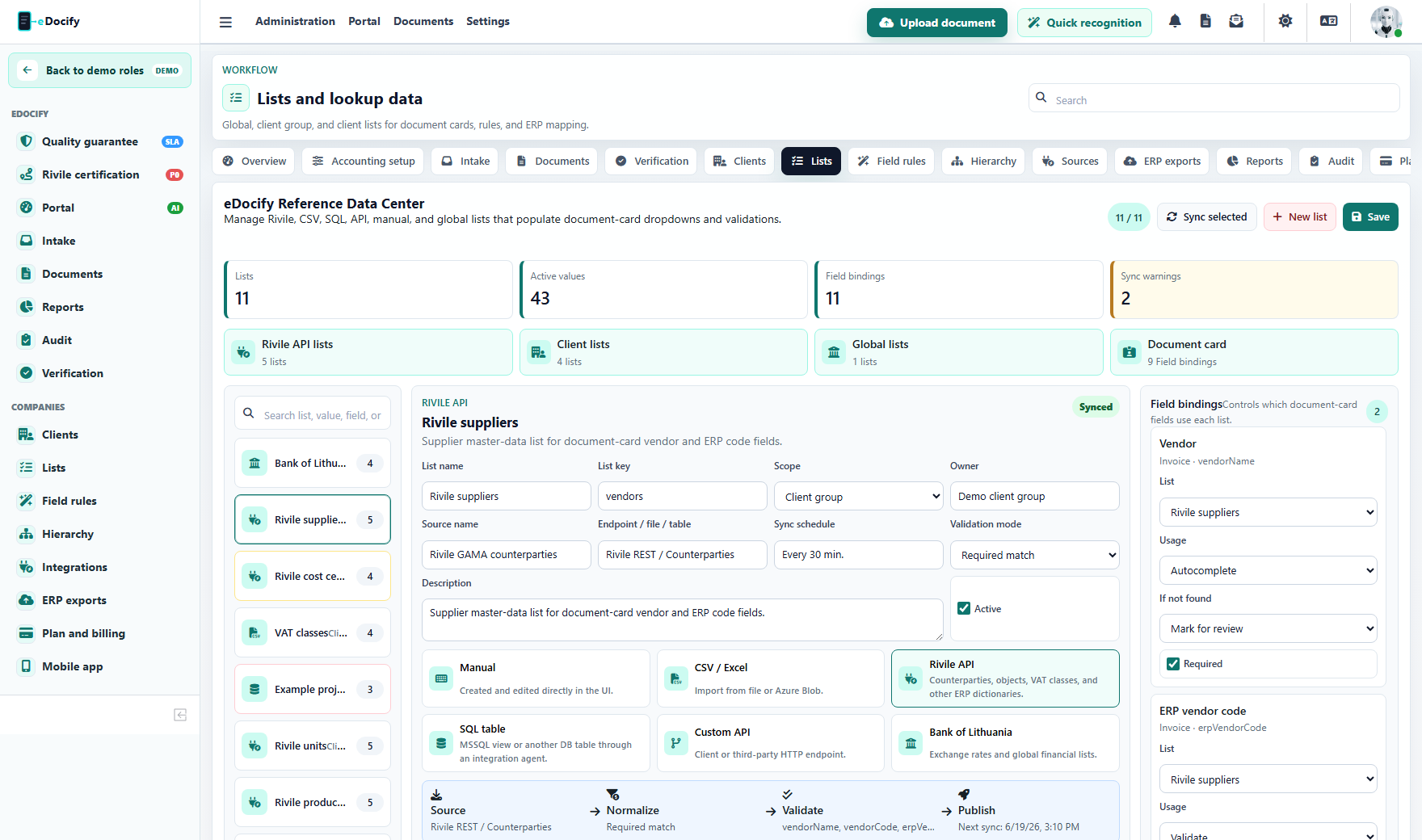 Reference data lists