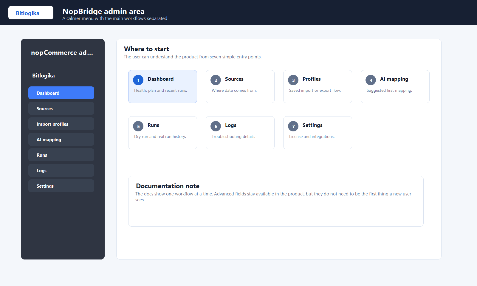 NopBridge admin navigation