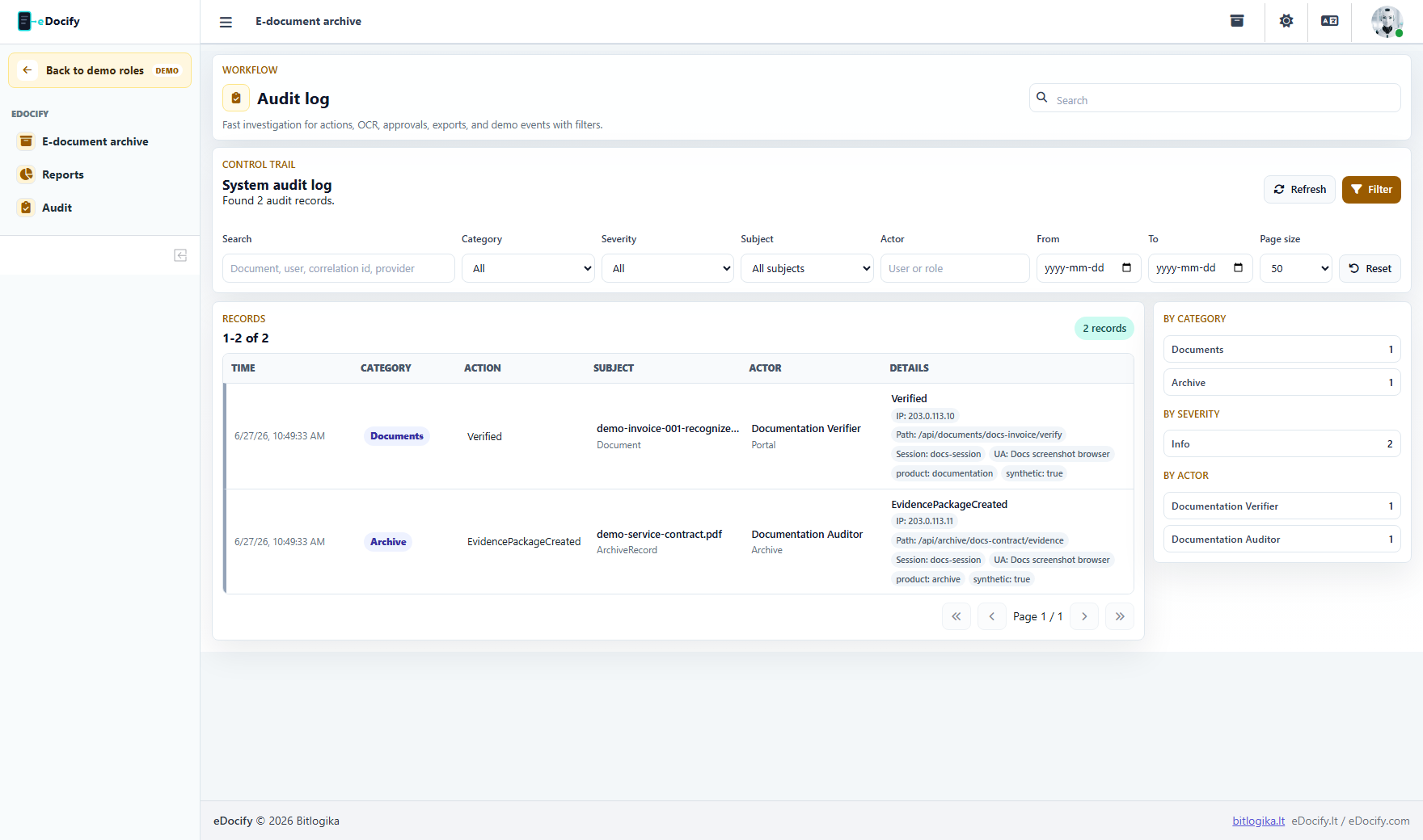 Archive audit journal