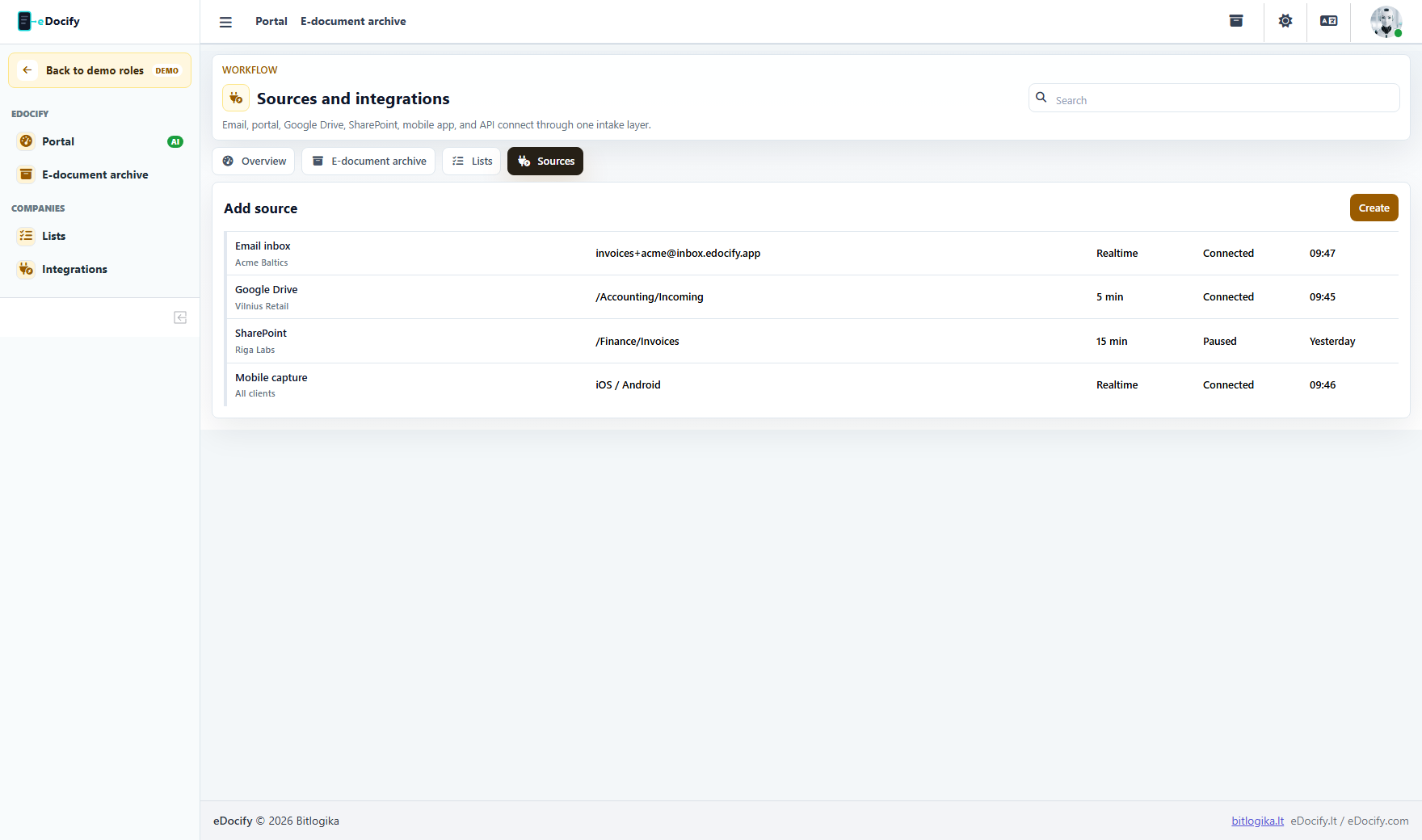 Archive integration sources