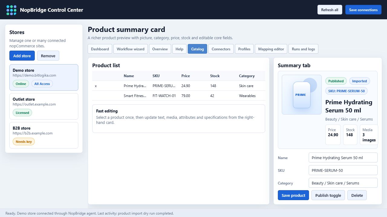 NopBridge Control Center product summary