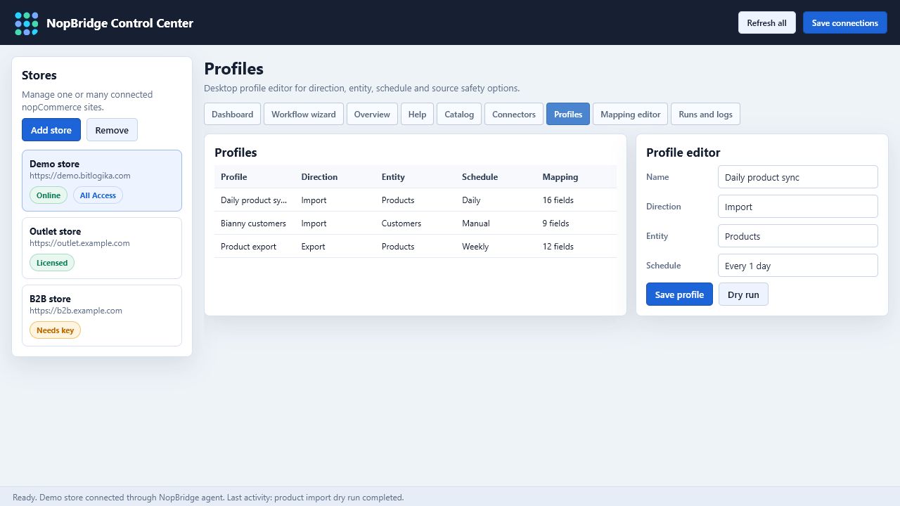 NopBridge Control Center profiles