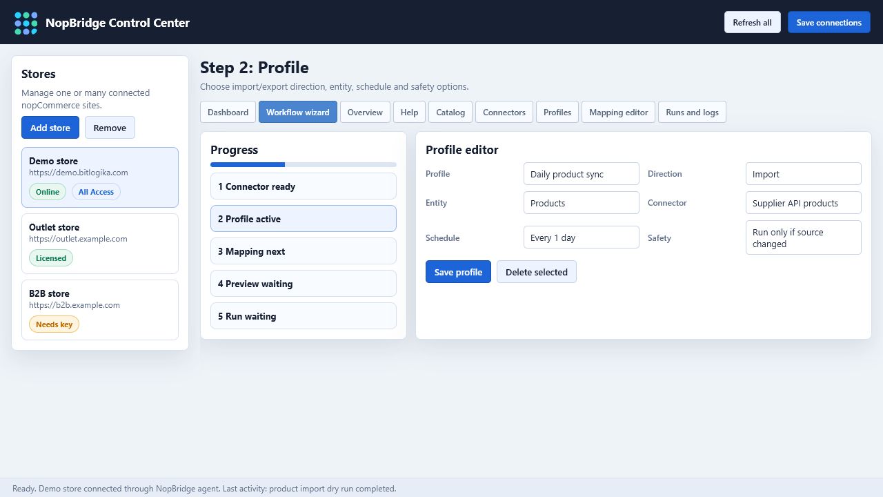 NopBridge Control Center wizard profile