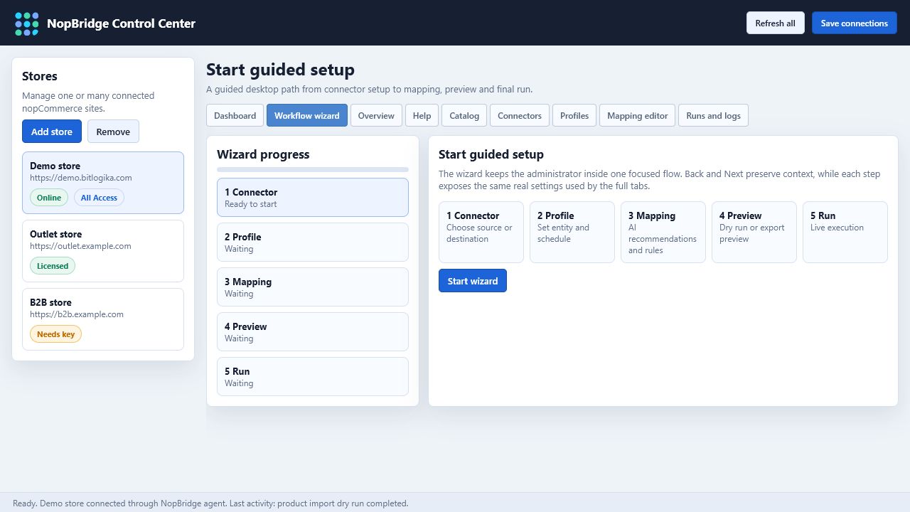 NopBridge Control Center wizard start