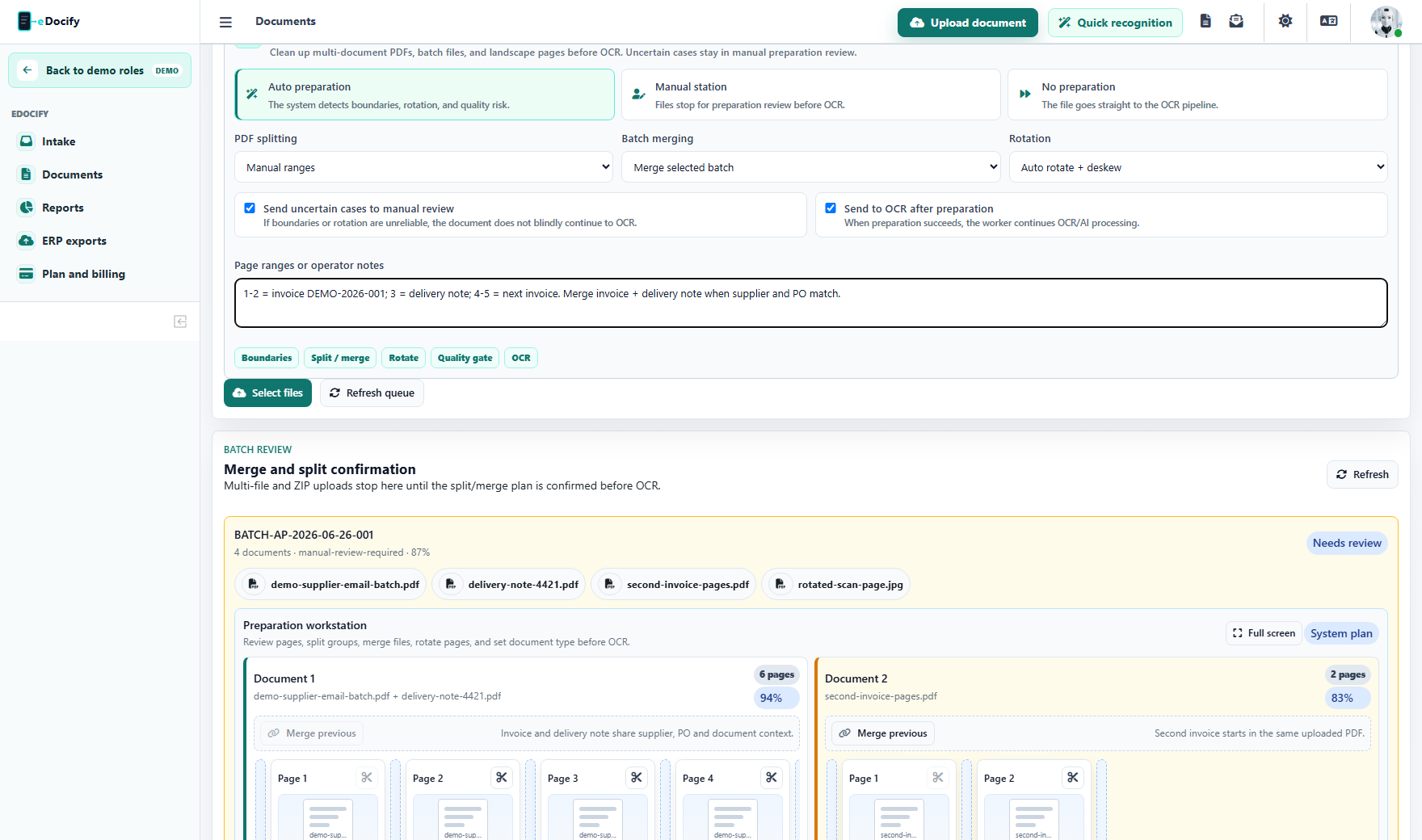 Batch preparation for document operations