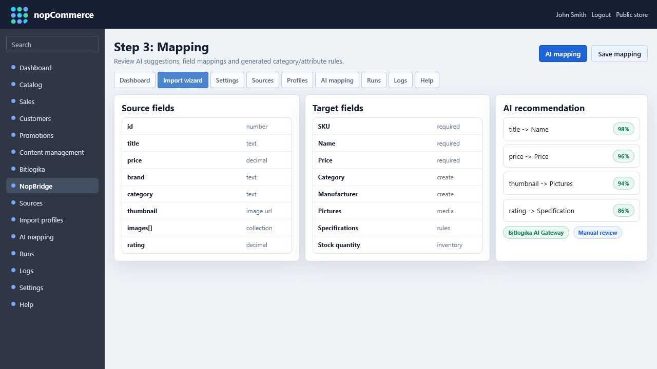 NopBridge wizard mapping step